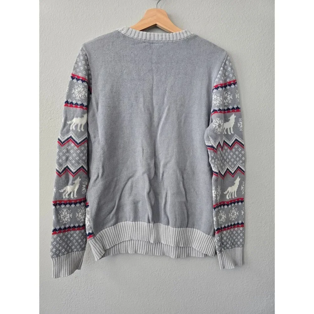 Game of Thrones Stark Direwolf Ugly Christmas Sweater Gray Red Blue L Unisex GOT